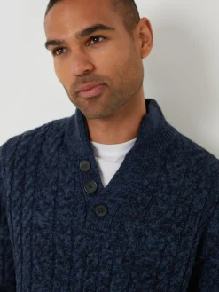 Clearance Threadbare Funnel Neck Cable Knit Jumper Navy