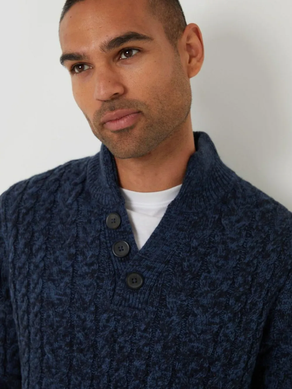 Clearance Threadbare Funnel Neck Cable Knit Jumper Navy