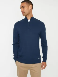 Sale Threadbare Navy Funnel Quarter Zip Knitted Jumper