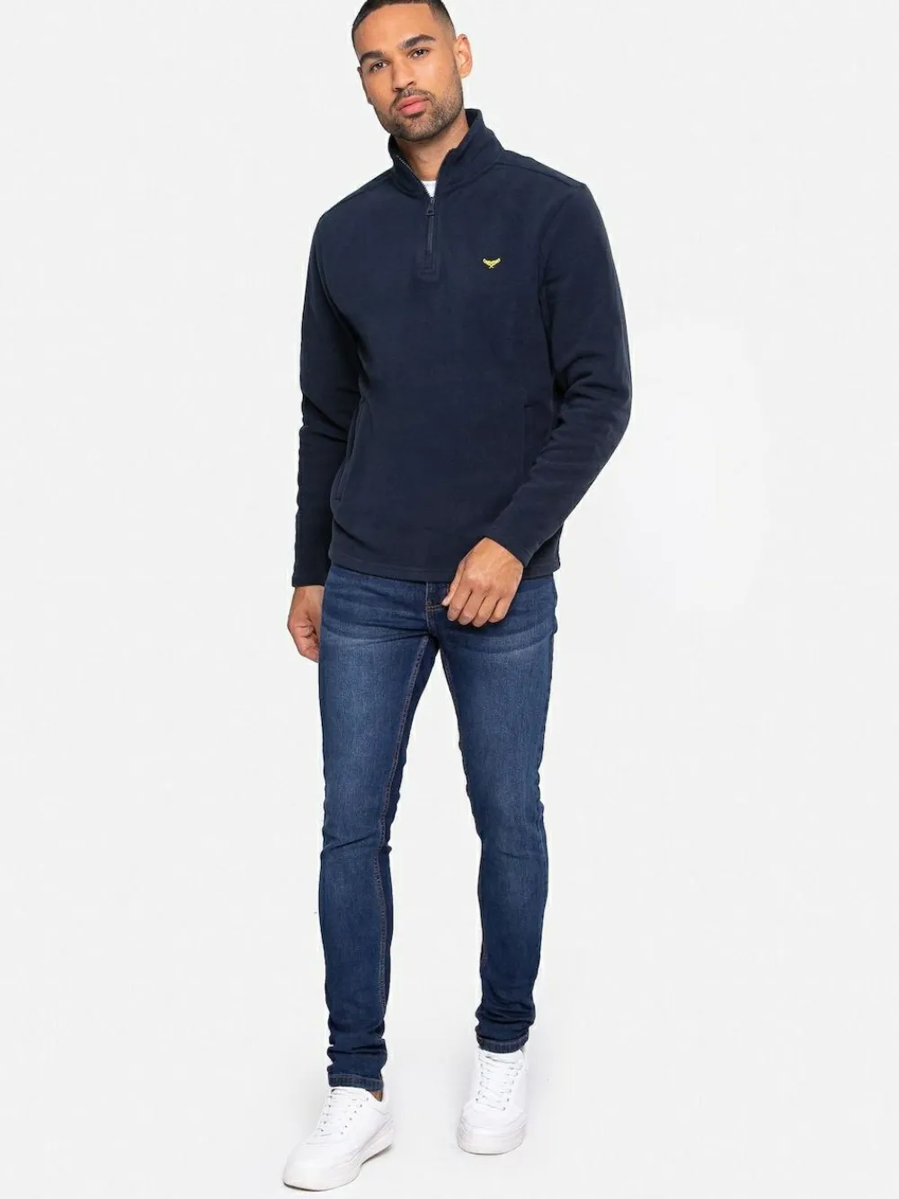 Sale Threadbare Quarter Zip Fleece Sweatshirt Navy
