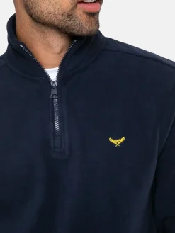 Sale Threadbare Quarter Zip Fleece Sweatshirt Navy