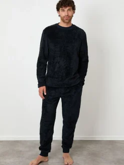 Online Threadbare Two Tone Borg Loungewear Set Navy