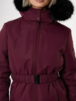 Online Threadbare Belted Padded Ski Jacket Red