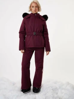 Online Threadbare Belted Padded Ski Jacket Red
