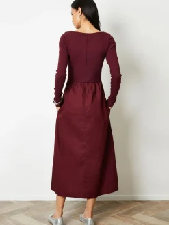 Discount Threadbare 2-in-1 Jersey Poplin Mix Slash Neck Long Sleeve Dress Red