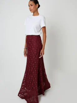 Hot Threadbare Pull On Lace Maxi Skirt Red