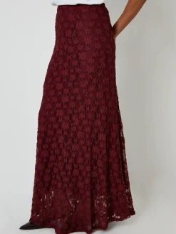 Hot Threadbare Pull On Lace Maxi Skirt Red