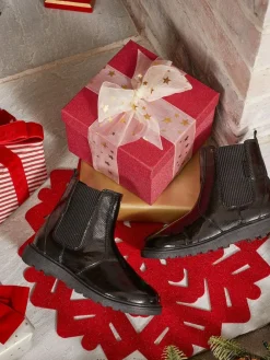 Discount Toezone Amara Girls Patent Leather Gusset and Zip Black Boots