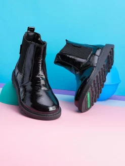 Discount Toezone Amara Girls Patent Leather Gusset and Zip Black Boots