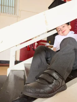 Best Toezone Boys Luca Dinosaur Rip Tape School Black Shoes