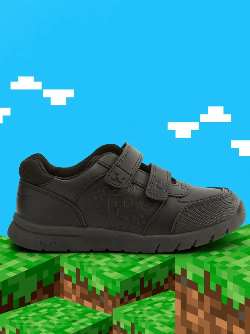 Toezone Boys Minecraft Rip Tape School Black Shoes^BOY School Shoes|Boys Shoes
