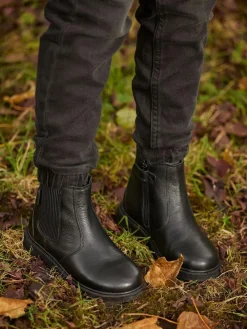 Sale Toezone Dakota Boys Leather Gusset and Zip Ankle Black Boots