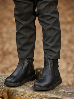 Sale Toezone Dakota Boys Leather Gusset and Zip Ankle Black Boots
