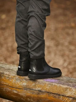 Sale Toezone Dakota Boys Leather Gusset and Zip Ankle Black Boots