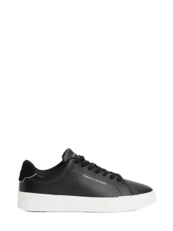 Discount Tommy Hilfiger Court Essential Leather Trainers Black