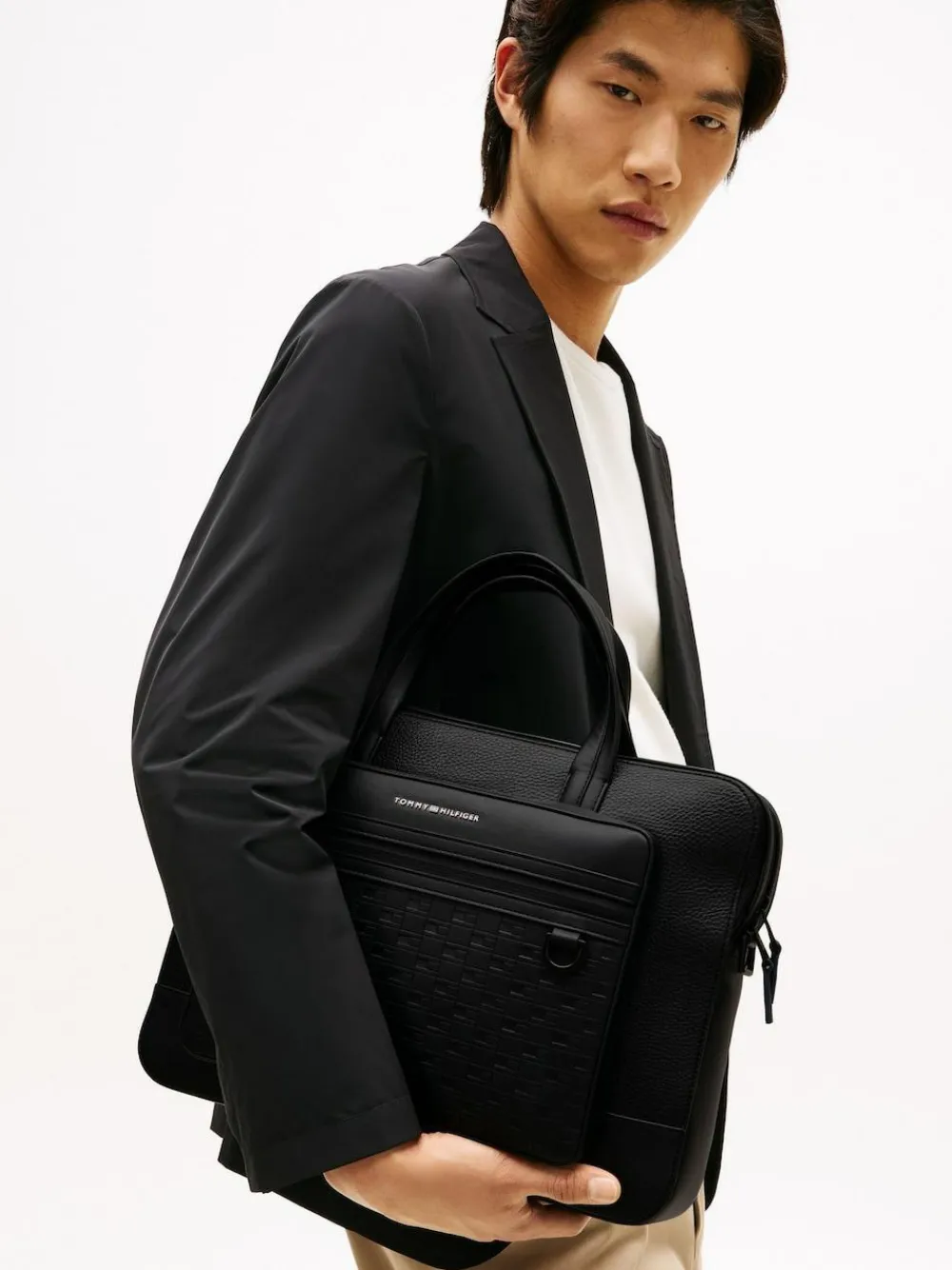 Sale Tommy Hilfiger Black Modern Repeat Flag Pocket Laptop Bag