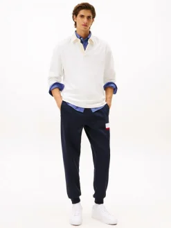 New Tommy Hilfiger Blue Colour-Blocked Fleece Cuffed Joggers