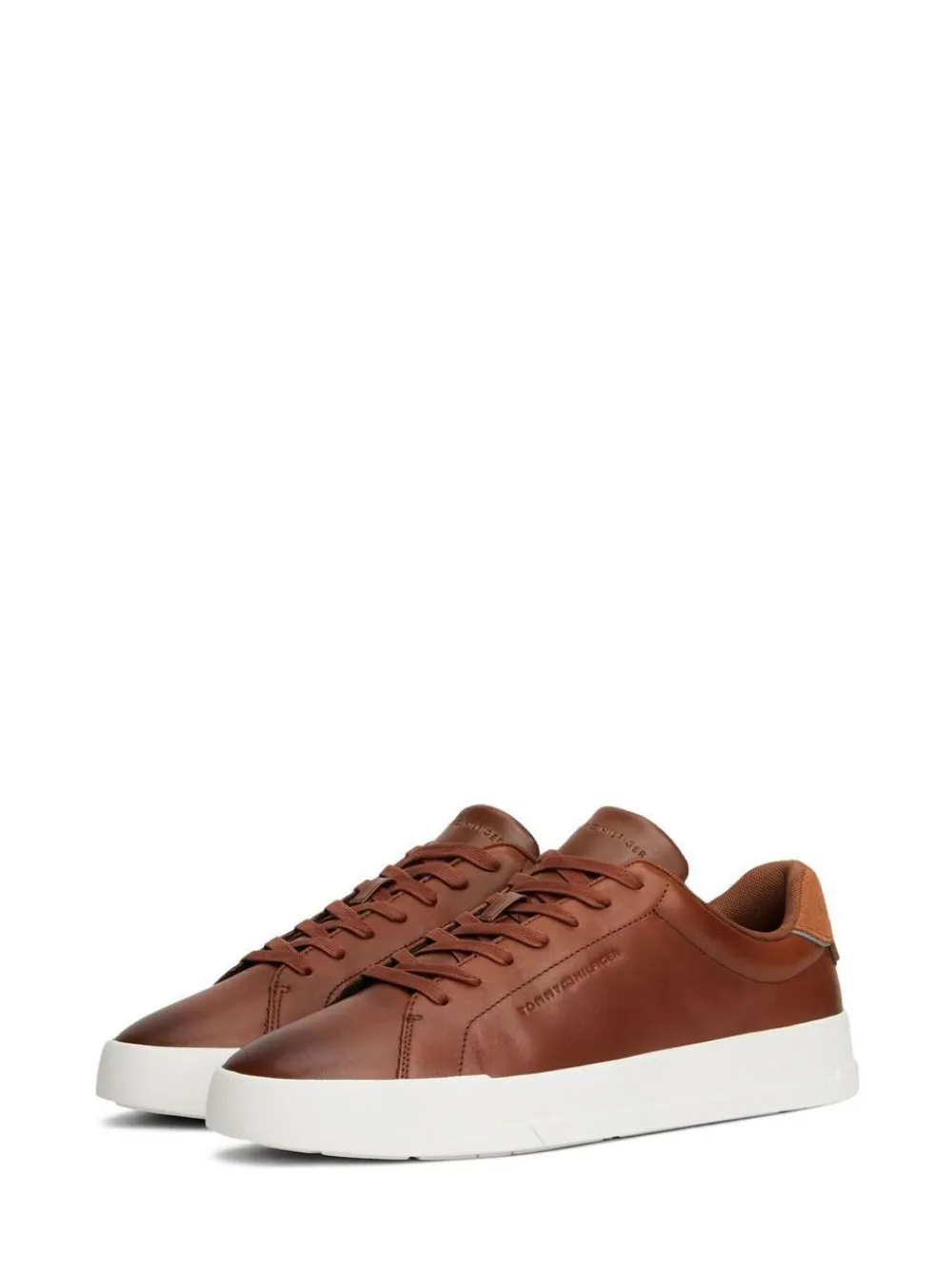 Tommy Hilfiger Brown Leather Debossed Logo Court Trainers^ Sneakers