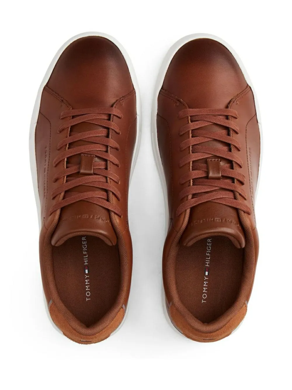 Tommy Hilfiger Brown Leather Debossed Logo Court Trainers^ Sneakers
