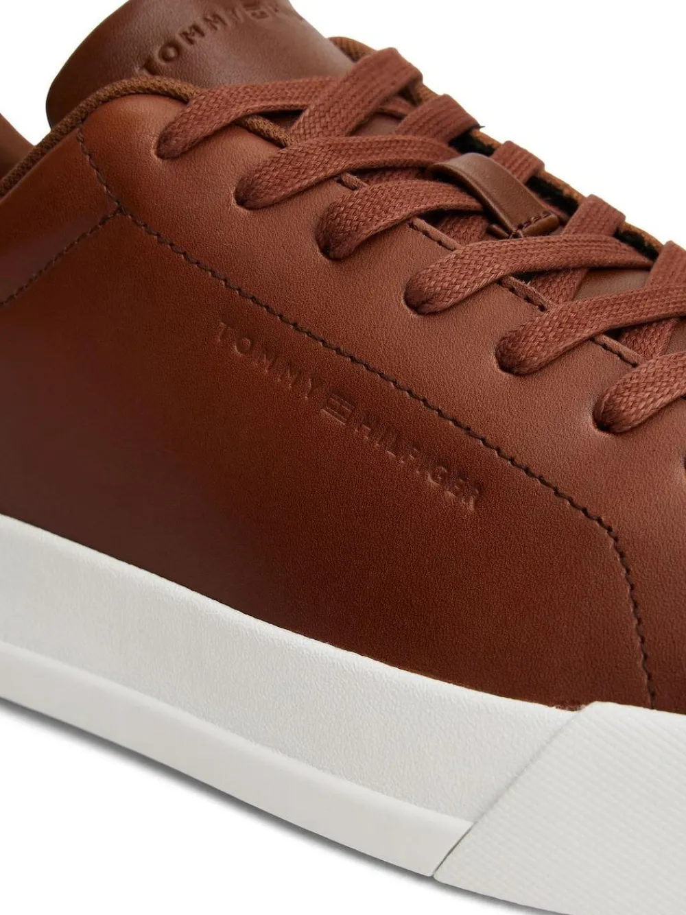 Tommy Hilfiger Brown Leather Debossed Logo Court Trainers^ Sneakers