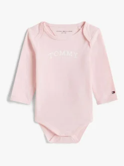 Sale Tommy Hilfiger Logo Jersey Long Sleeve Bodysuit Pink