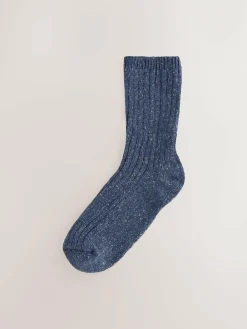 Next Tonal Blue Thermal Wool Blend Ankle Socks 3 Pack With Silk^Women Socks & Tights