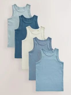 Next Tonal Blue Vests 5 Pack (1.5-16yrs)^BOY Tops|Multipacks