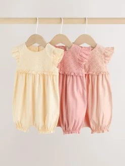 Outlet Next Tonal Pink Broderie 3 Pack Baby Rompers