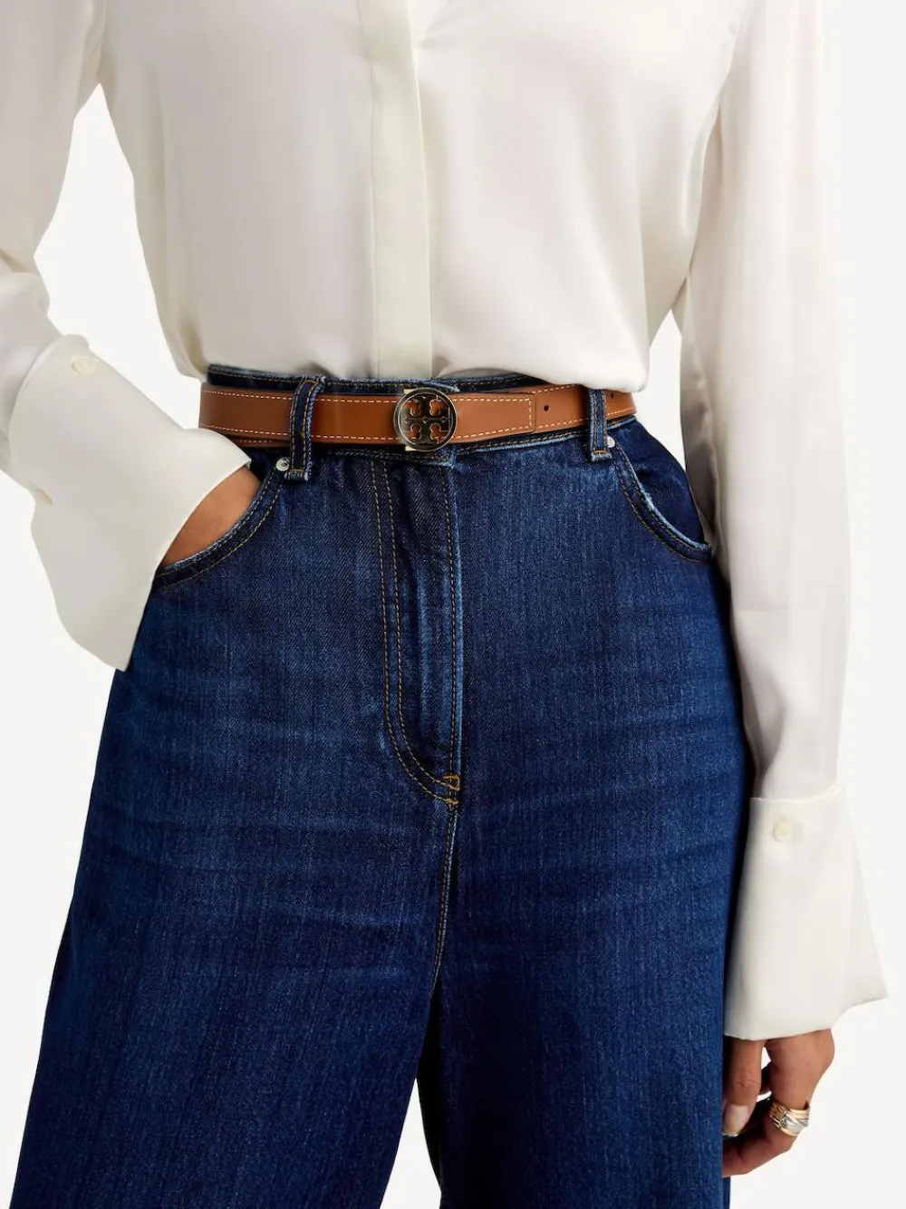 Tory Burch Black 1" Miller Reversible Belt^Women Belts