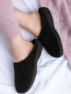 Discount Totes Black Isotoner Popcorn Terry Mules Slippers