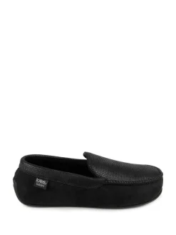 New Totes Mens Isotoner Square Patterned Smart Moccasin Slippers Black