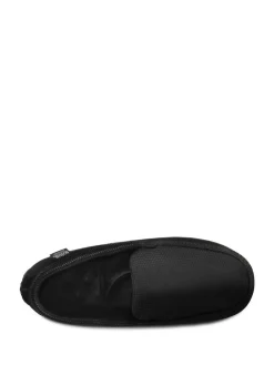 New Totes Mens Isotoner Square Patterned Smart Moccasin Slippers Black