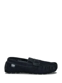 New Totes Isotoner Mens Suede Moccasin With Water Repellency Blue