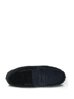 New Totes Isotoner Mens Suede Moccasin With Water Repellency Blue