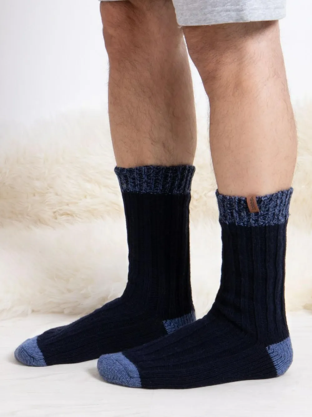 Totes Blue Mens Chunky Twist Wool Blend Winter Boot Socks 2 Pack^ Socks|Socks