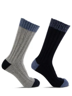 Totes Blue Mens Chunky Twist Wool Blend Winter Boot Socks 2 Pack^ Socks|Socks