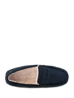 Discount Totes Blue Toasties Mens Suedette Moccasin Slippers With Faux Fur Lining