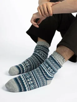 Sale Totes Blue Toasties Mens Sherpa Lined Fair Isle Slipper Socks