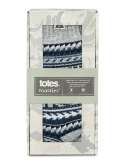 Sale Totes Blue Toasties Mens Sherpa Lined Fair Isle Slipper Socks
