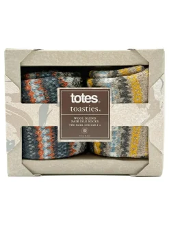 Totes Blue Toasties Mens Wool Blend Fair Isle Slipper Socks^ Socks|Socks
