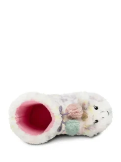 Hot Totes Cream Childrens Unicorn Faux Fur Winter Bootie Slippers