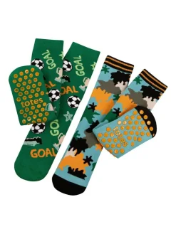 Totes Green Tosties Kids Original Slipper Socks Two Pack^BOY Socks