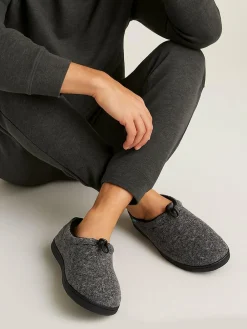 Hot Totes Grey Isotoner Mens Felt Full Back Slippers With Pull Toggle