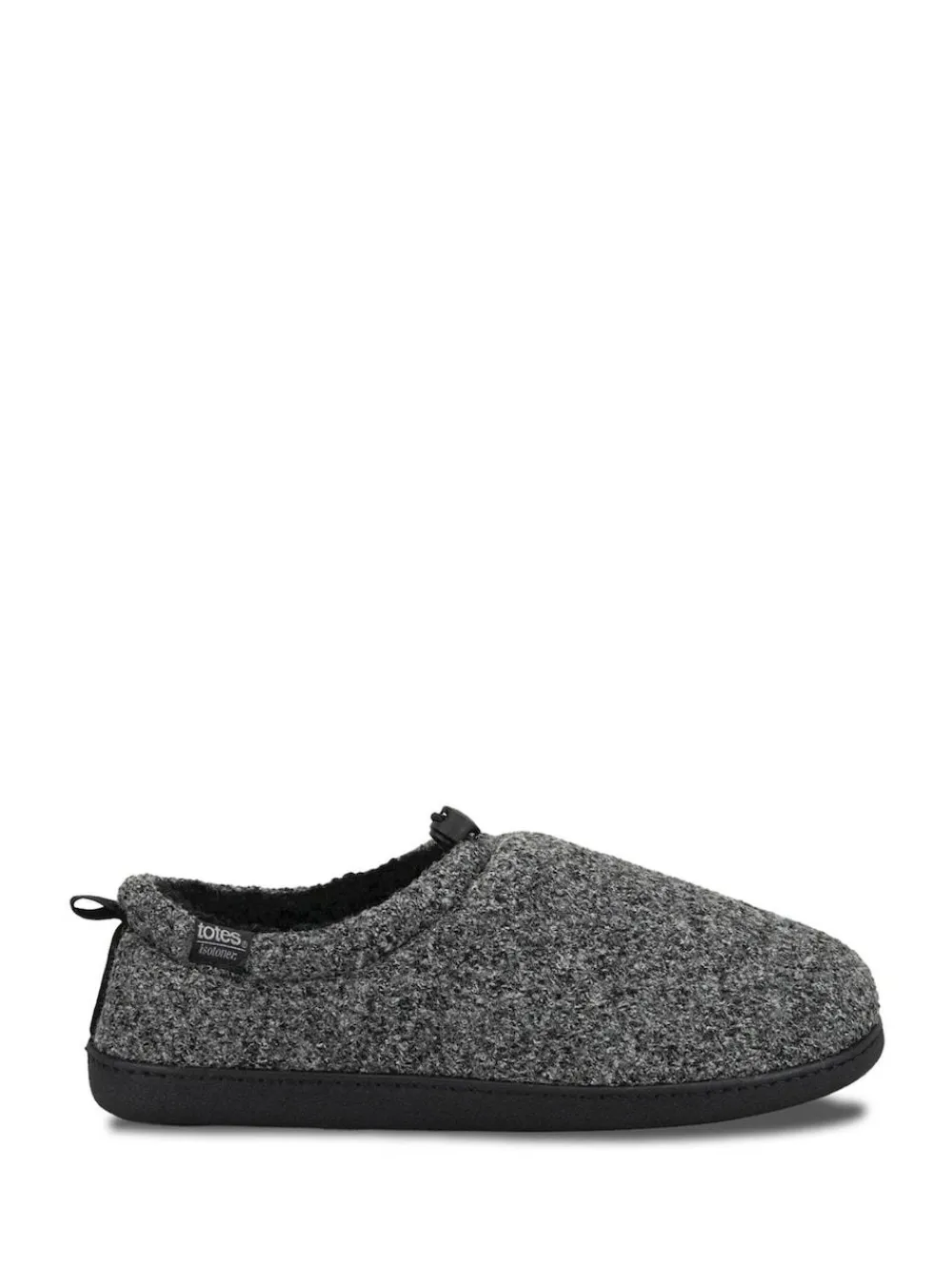 Hot Totes Grey Isotoner Mens Felt Full Back Slippers With Pull Toggle