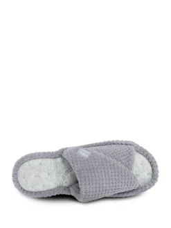 Hot Totes Ladies Isotoner Popcorn Turnover Open Toe Slippers Grey