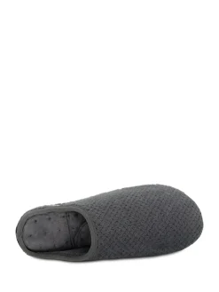 Totes Mens Isotoner Swept Back Popcorn Mule Slippers Grey