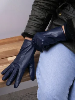 Hot Totes 3 Point Smartouch Winter Leather Gloves Navy