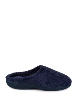 Totes Navy Isotoner Popcorn Terry Mules Slippers^Women Slippers
