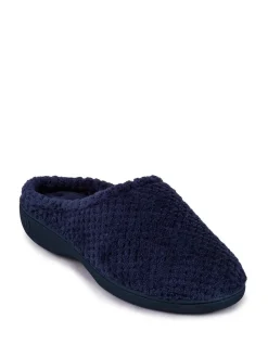 Totes Navy Isotoner Popcorn Terry Mules Slippers^Women Slippers