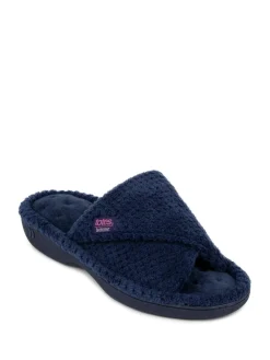 Clearance Totes Ladies Isotoner Popcorn Turnover Open Toe Slippers Navy